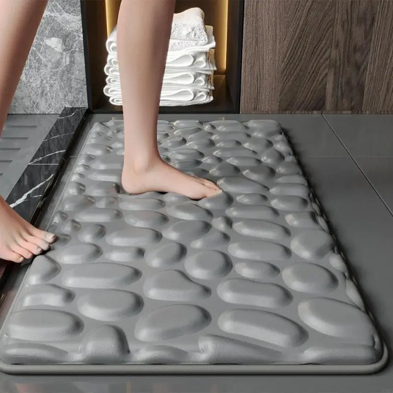 tapis bain gris texture cailloux moderne antidérapant polyester 40x60cm 50x80cm 60x90cm