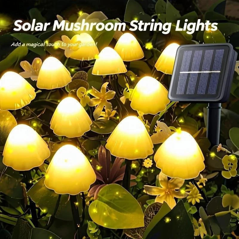 guirlande lumineuse solaire champignons couleurs modernes extérieur jardin patio chemin féerique led blanc jaune