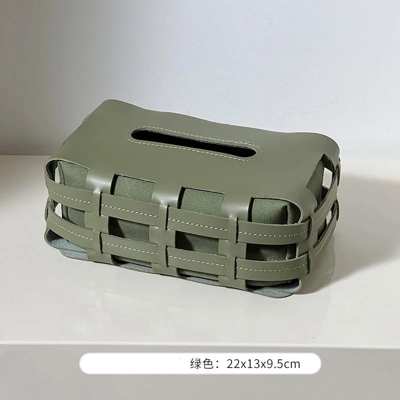 boîte mouchoirs tissé cuir moderne minimaliste beige noir vert olive amovible organisateur contemporain