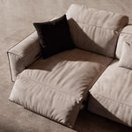 canapé d'angle moderne beige clair velours coussins tapis minimaliste scandinave maroc bois eléctrique