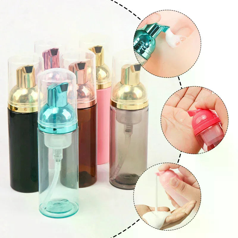 flacons pulvérisation mousse 60ml vert rose noir marron blanc transparent modernes rechargeables voyage