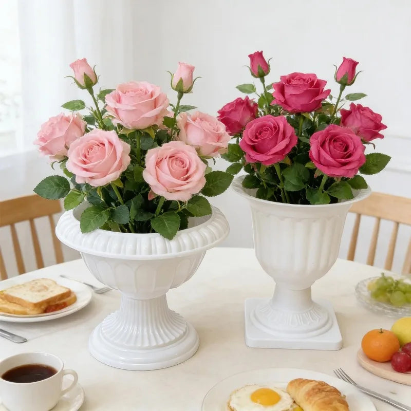 vases blancs classiques plastique ribbé maison décoration fleurs artificielles multifonctionnels