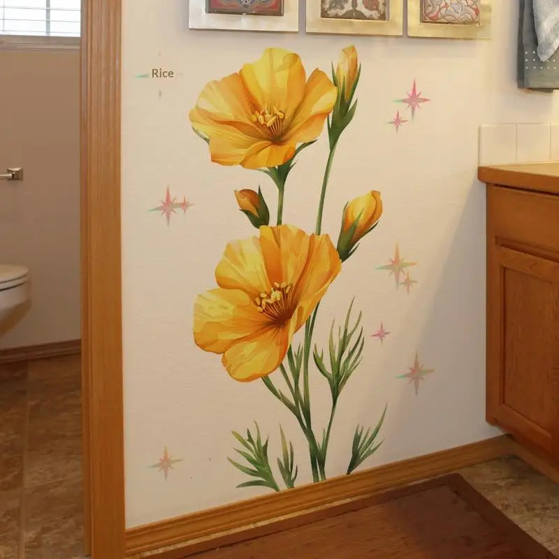 autocollants muraux fleurs tournesol aquarelle jaune vert blanc decoration chambre enfant salon PVC adhésif