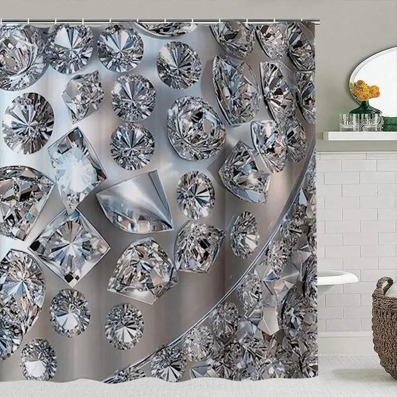 rideau douche moderne diamants gris blanc tapis antidérapant ensemble pièces crochets
