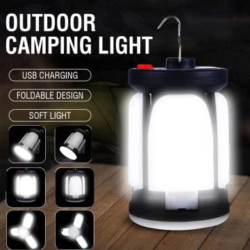 lampe camping rechargeable usb noire blanche crochet métallique bouton rouge moderne pratique