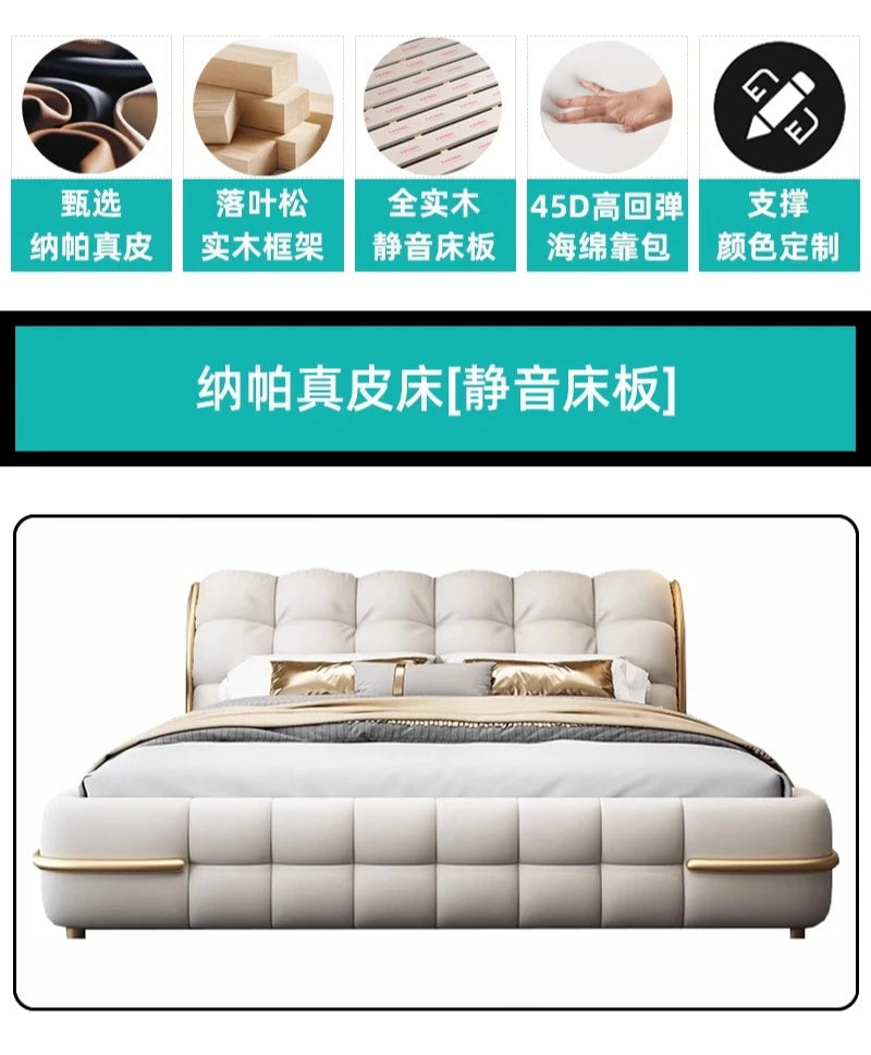lit moderne minimaliste simili cuir gris clair structure bois vis matelassé chambre coucher
