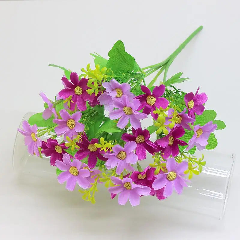 bouquet artificiel fleurs simples feuilles vertes moderne décoration intérieure opacité bleu rose jaune vert