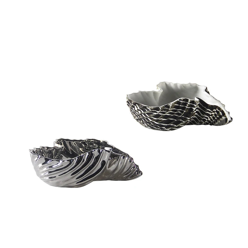 bol coquillage argenté rayures noires blanches moderne intérieur décoration table élégance servir fruits collations