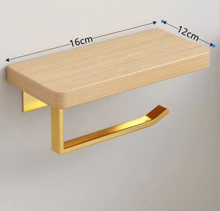 support mural papier toilette tablette bois naturel moderne minimaliste clips dorés papier toilette tableta
