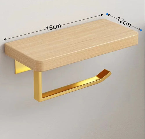 support mural papier toilette tablette bois naturel moderne minimaliste clips dorés papier toilette tableta