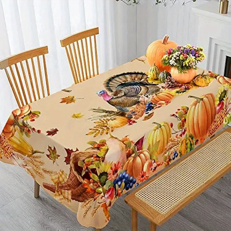 nappe rectangulaire automnale citrouille glands maïs feuilles table décoration maison serviettes fourchettes assiettes