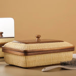 panier rotin tressé beige clair salon cuisine rangement naturel traditionnel respectueux environnement couvercle organisateur