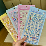 sticker 3d kawaii dessins animés chats lapins adhésif collection bleu rose jaune blanc