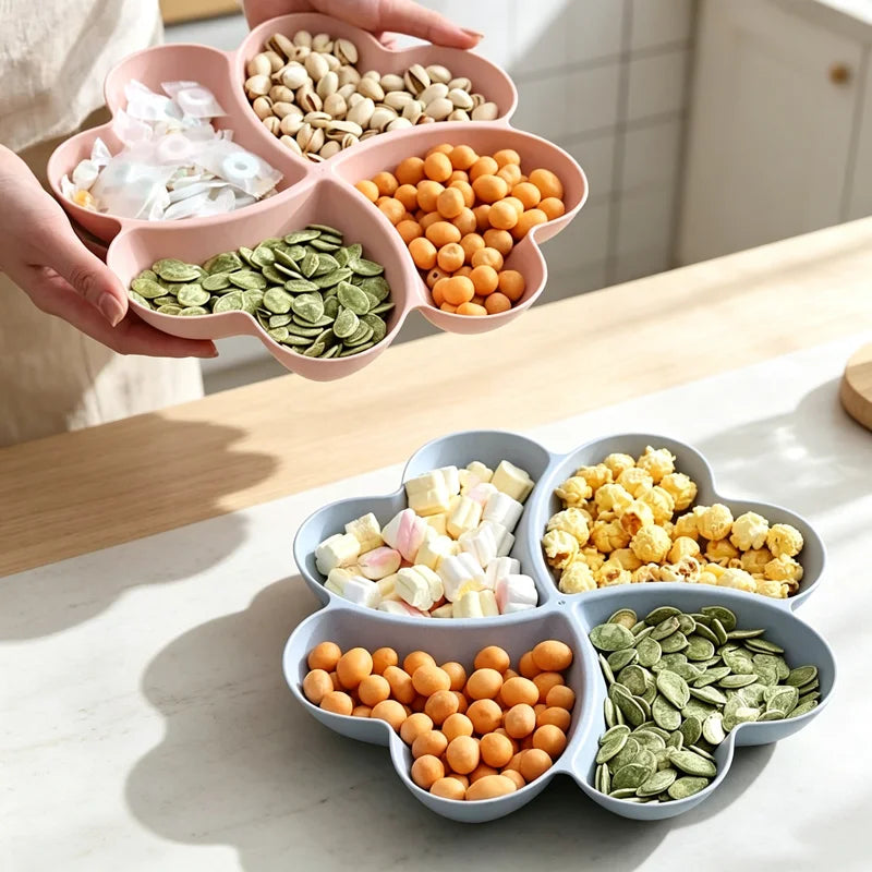 plateau compartiments fruits secs collations bonbons desserts rose bleu vert moderne minimaliste