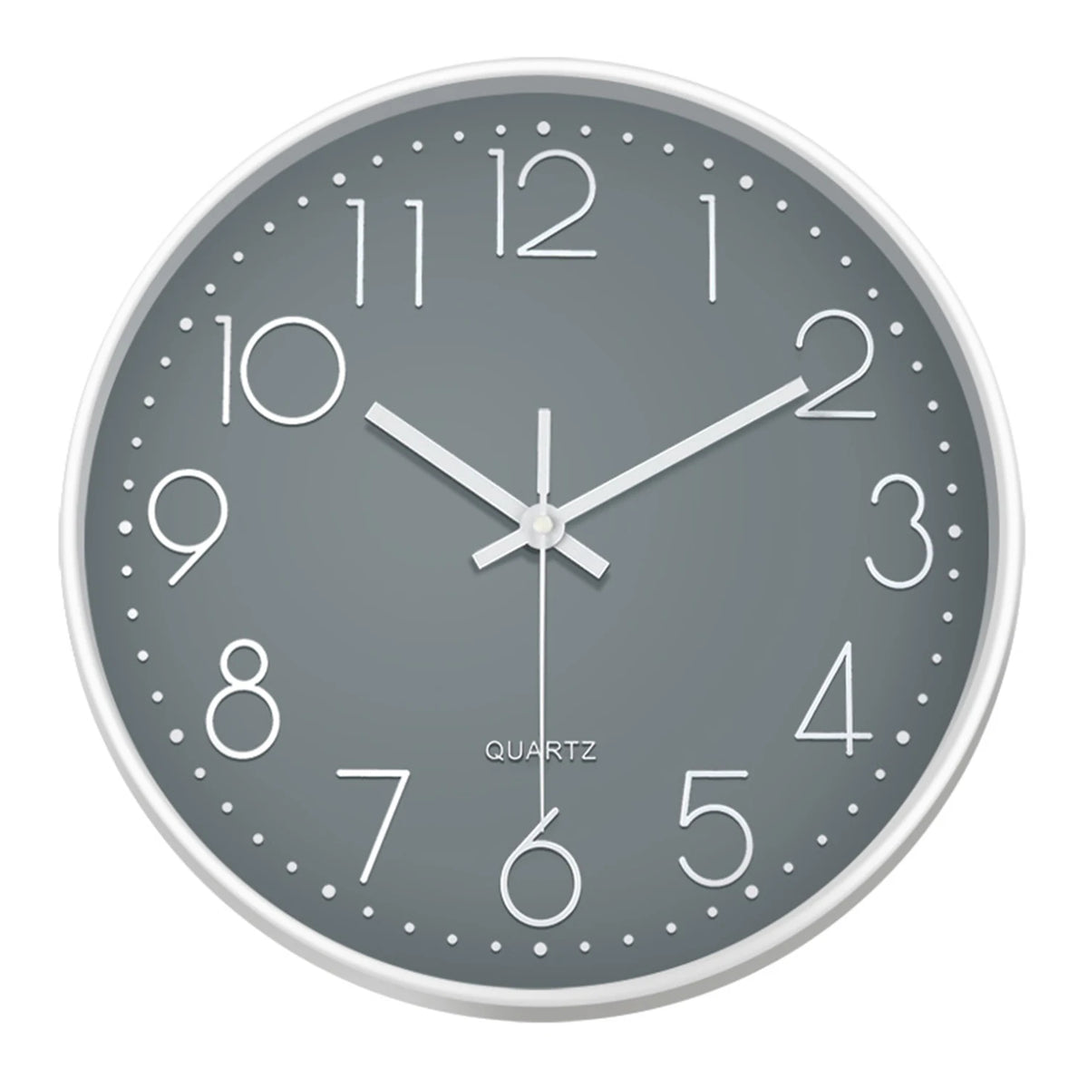 horloge murale moderne quartz aiguille cadran blanc cadre doré numeros 3d relief 10 12