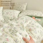 ensemble literie floral blanc vert clair rose violette couvre lit taies oreiller classique printemps