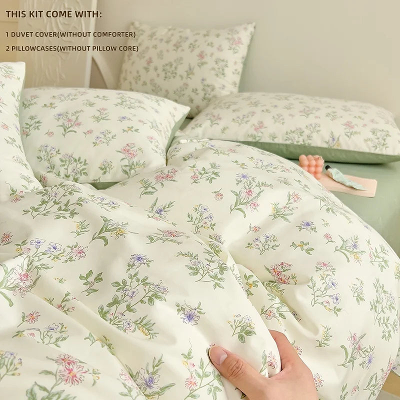 ensemble literie floral blanc vert clair rose violette couvre lit taies oreiller classique printemps
