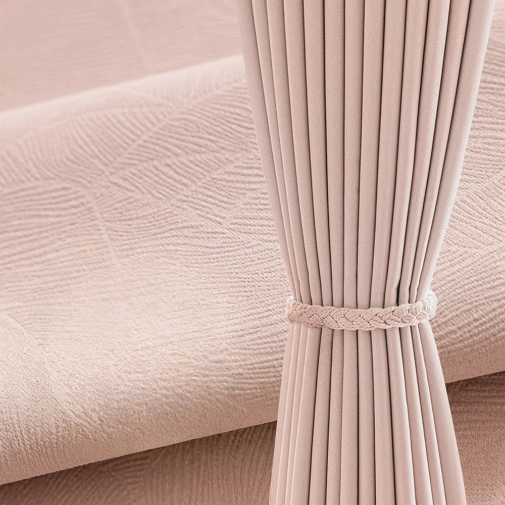 rideau moderne rose pâle opaque texture rugueuse occultant lumière complète salon chambre fenêtre