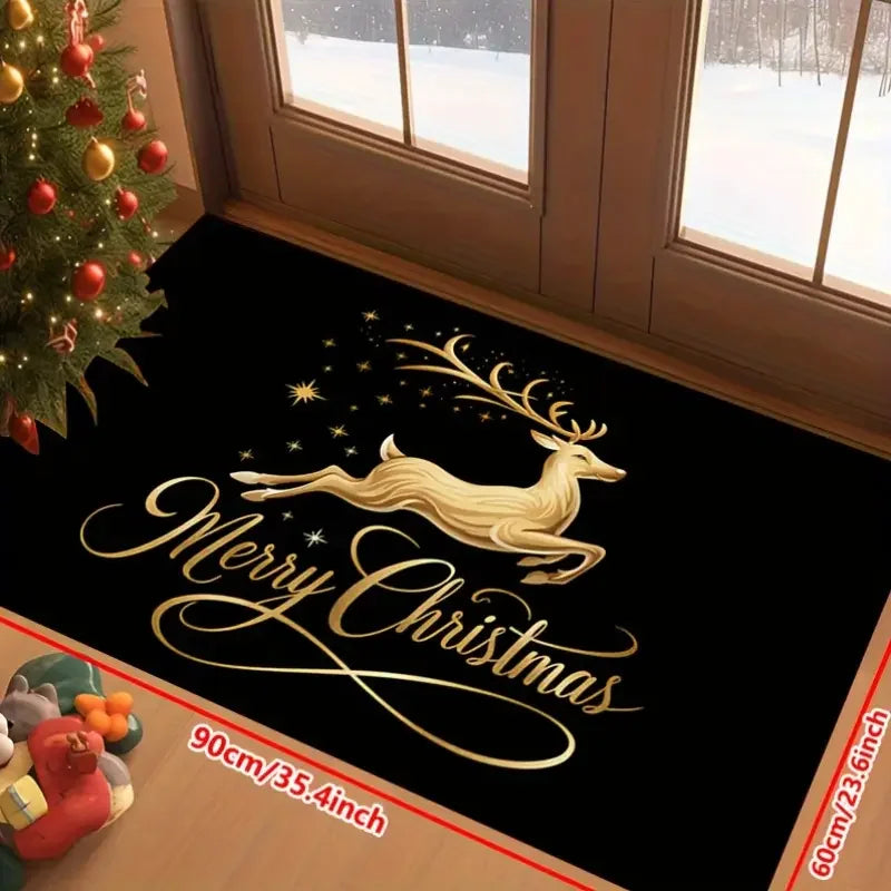 Tapis placé à l'entrée extérieure avec décorations de Noël