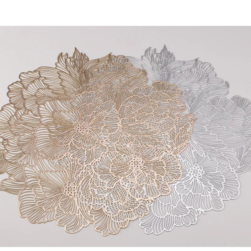 serviettes table rondes pvc fleurées classiques 38cm beige gris clair doré élégantes 10 pièces