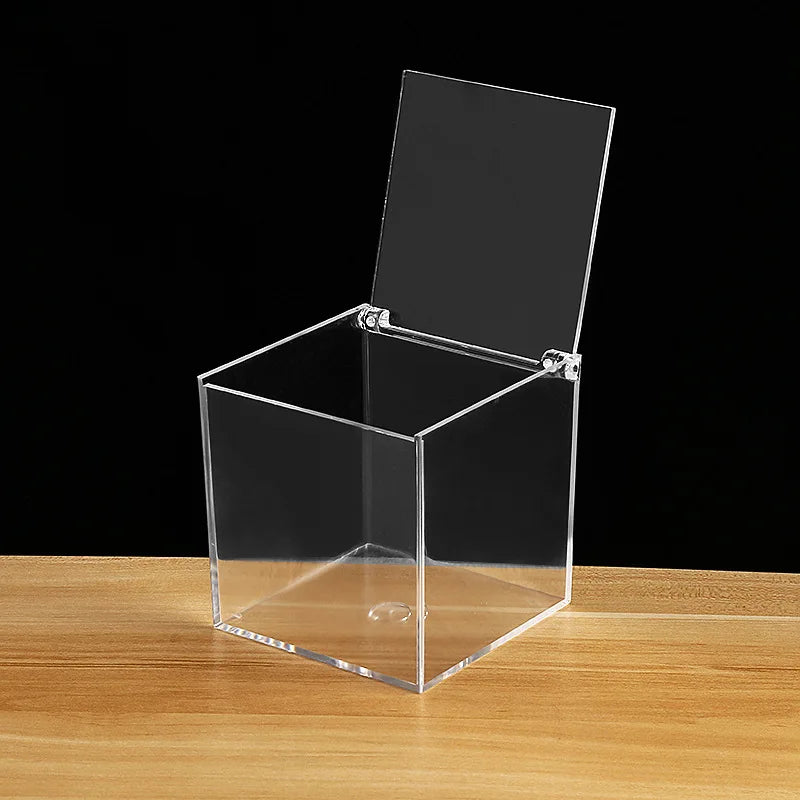 boîte rangement acrylique transparente couvercle figurine collection socle noir clips