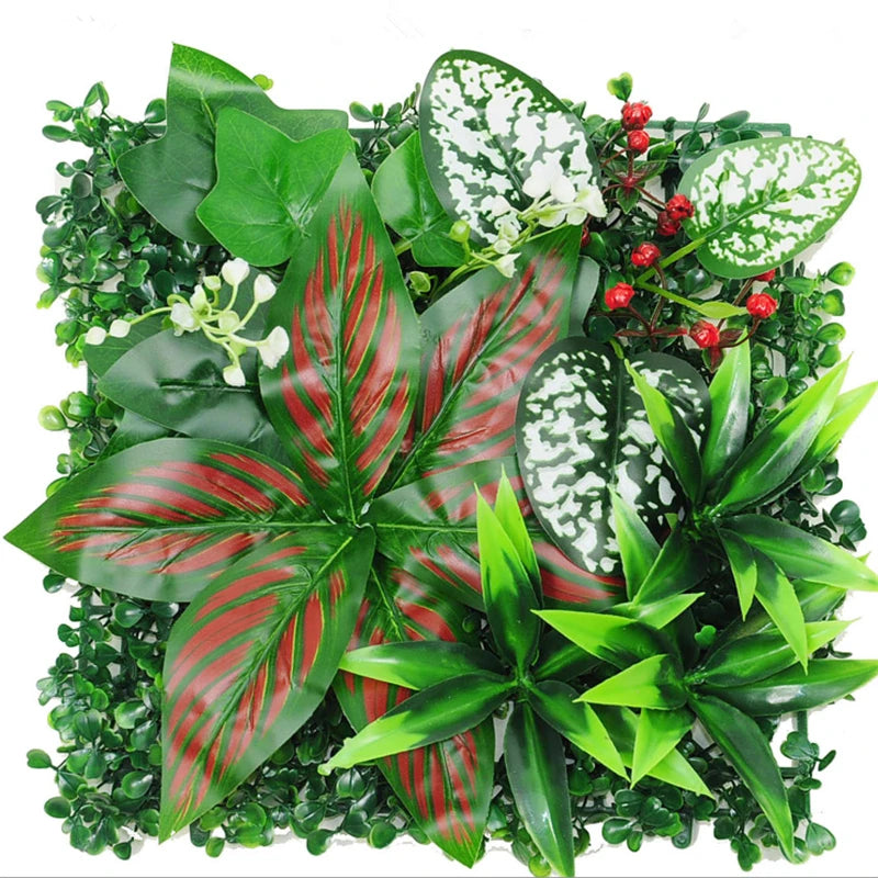 panneau mural plantes artificielles herbe verte fleurs blanches décoration jardin extérieur mur extérieur décoratif