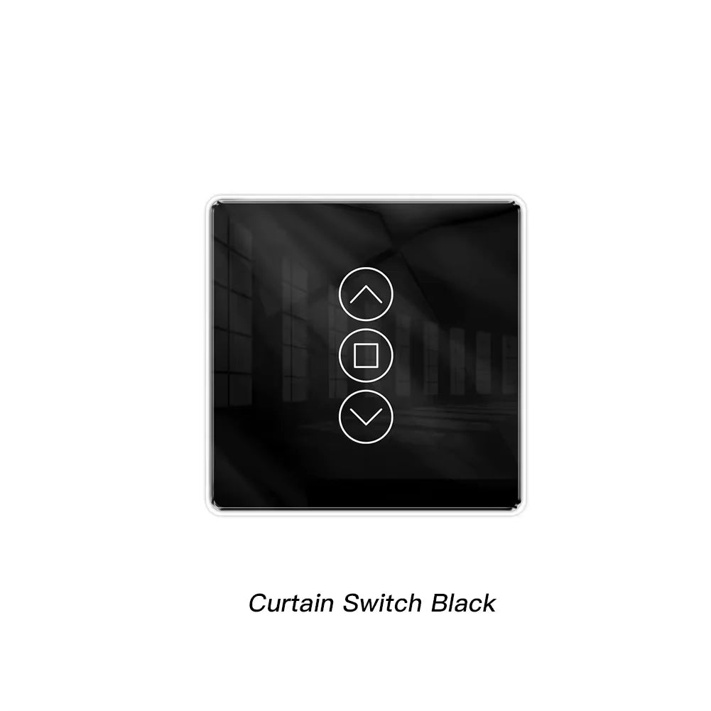 commutateur intelligent rideau controle tactile noir blanc application smartphone flèches haut bas arrêt moderne