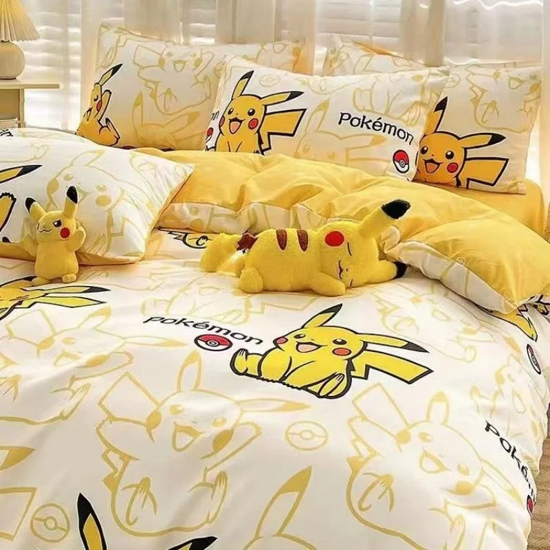 ensemble literie pokémon pikachu jaune enfant motif pikachu poke balls tissu lisse