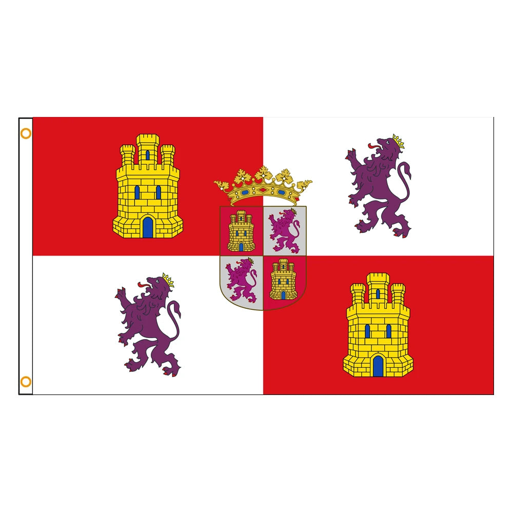 drapeau castille léon rouge blanc jaune violet armoiries lions tours super tex polyester opacité