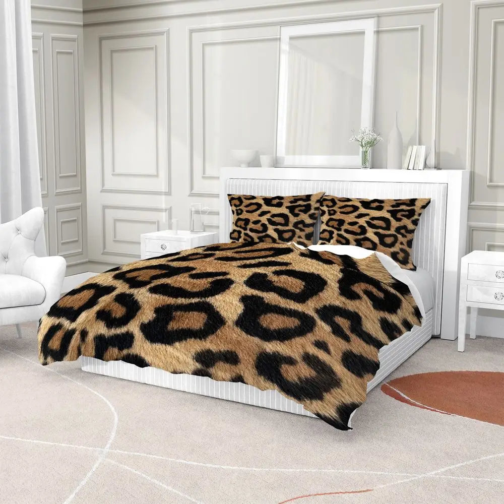 housse couette motif léopard moderne literie taies oreiller ensemble duvet polyester