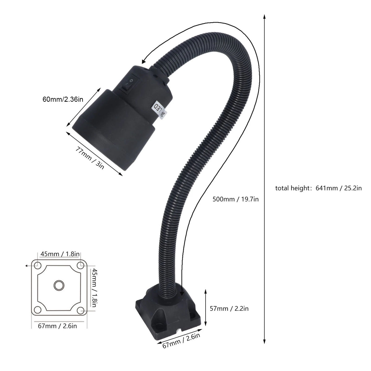 lampe flexible noir moderne base carrée câble électrique 360 degrés rotation led