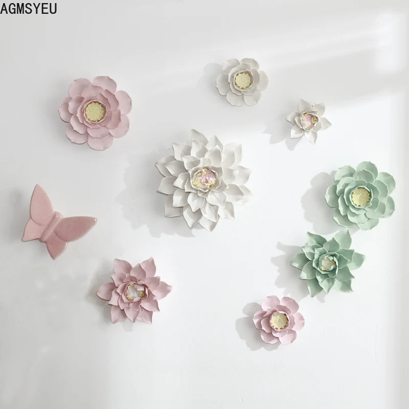 décoration murale céramique fleur lotus magnolia vert rose gris moderne salon chambre coucher