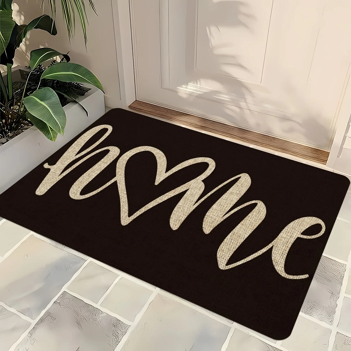 tapis d'entrée moderne noir beige lettre cœur tapis antidérapant salon chambre bain polyester