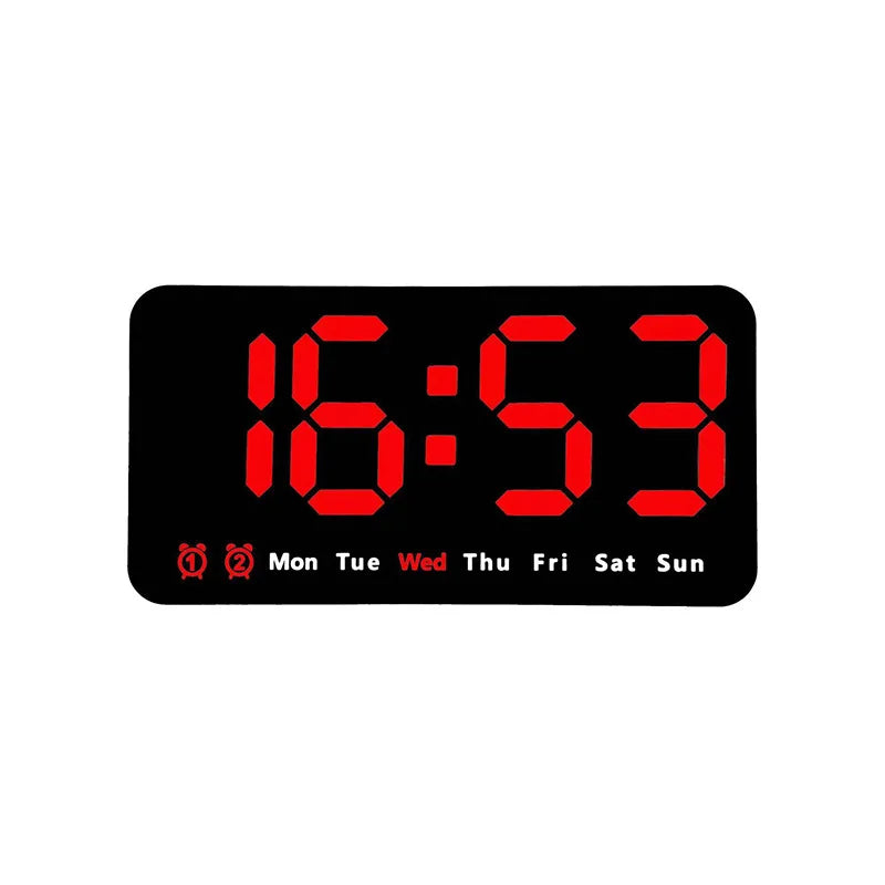 horloge murale numérique réveil double alarme calendrier led moderne noire blanche rose bleu verte