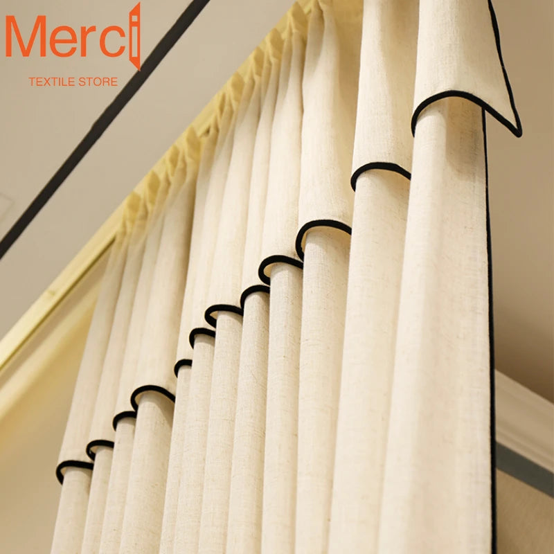 rideau polyester texture lin classique beige clair fenêtre française moderne personnalisable opaqué