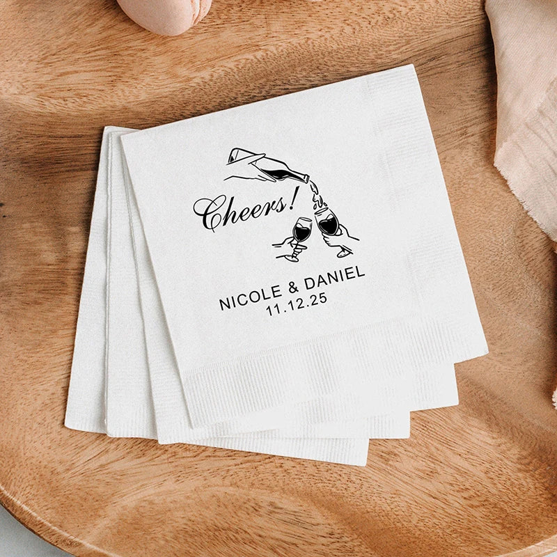 serviettes papier mariage fiançailles blanc imprimé minimaliste élégant plissé 50 pièces occasionnelle festive
