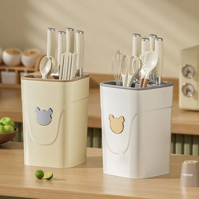 Porte-couteau de cuisine multifonctionnel vert avec couteaux