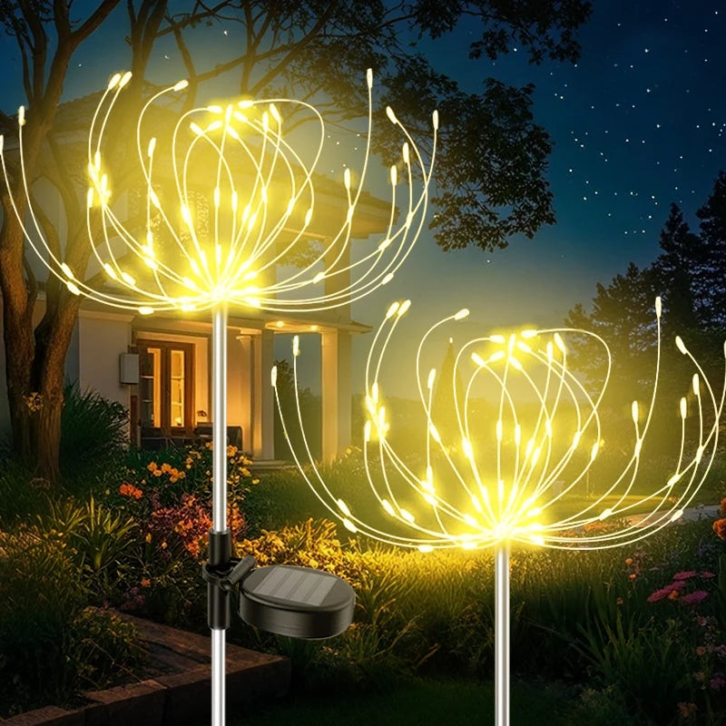 guirlande lumineuse solaire moderne blanc doré fleur flexible extérieure led piquet plaque solaire