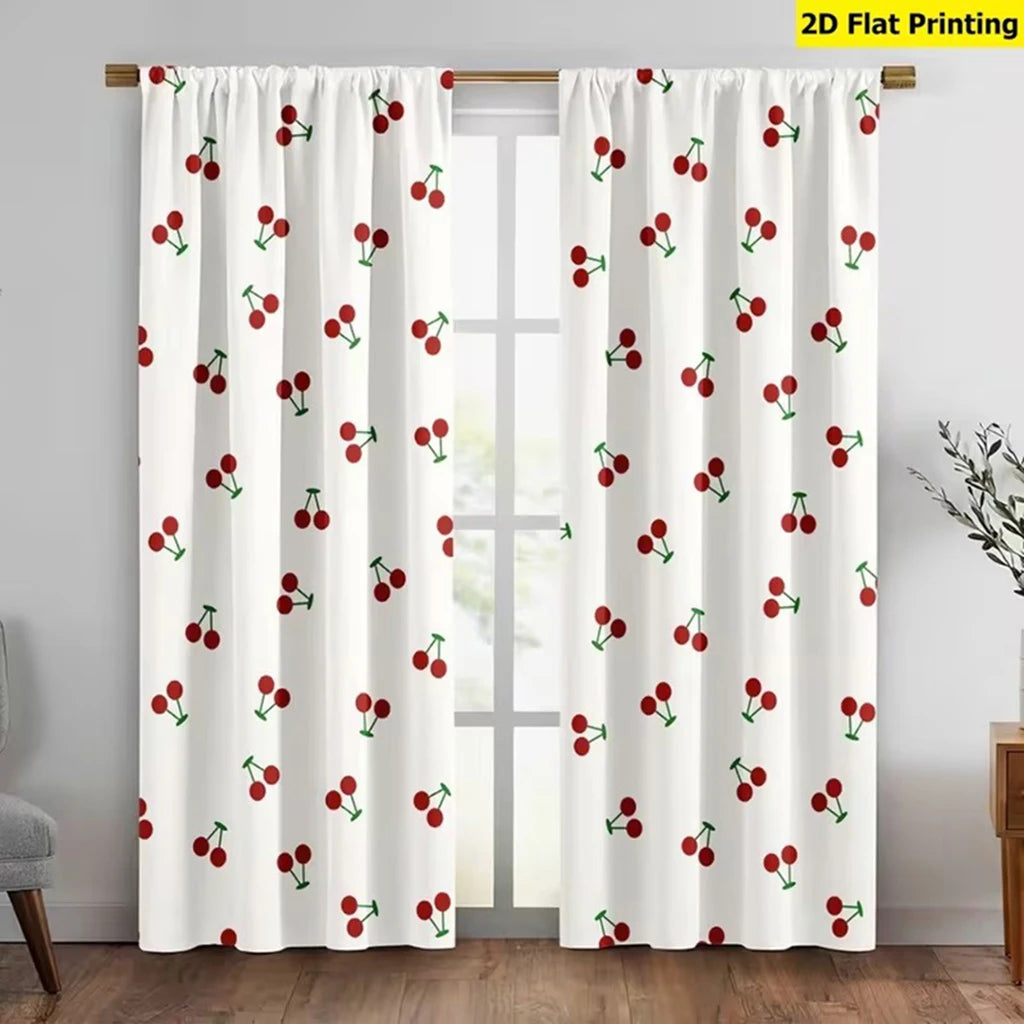 rideau moderne pièces cerises rouges polyester blanc opaque anneaux métalliques inclusion chambre salon cuisine