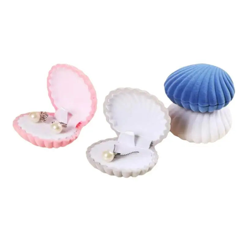 boîte bijoux coquillage blanc rose bleu classique anneaux rangement bague collier