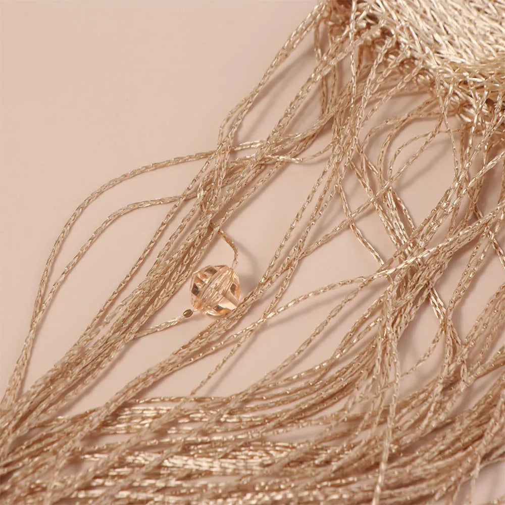 rideau semi transparent polyester franges or beige argenté bohème moderne