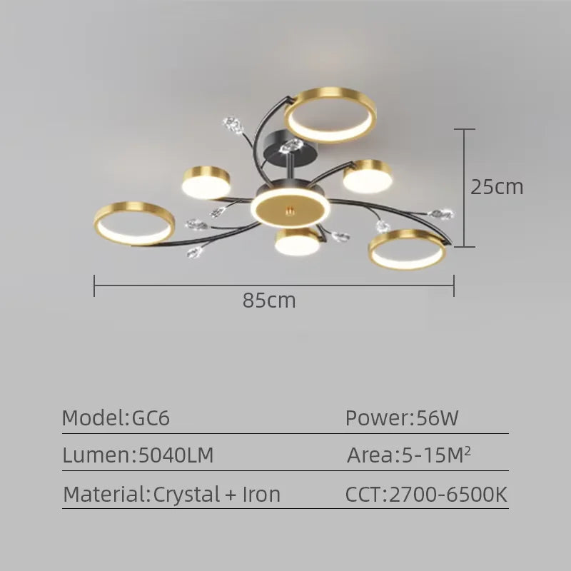 plafonnier led or noir floral éclairage moderne télécommande suspension chambre salon