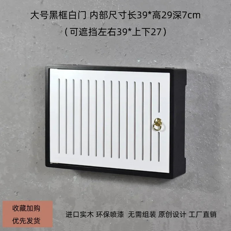 boite rangement murale routeur wifi bois poignée dorée grille