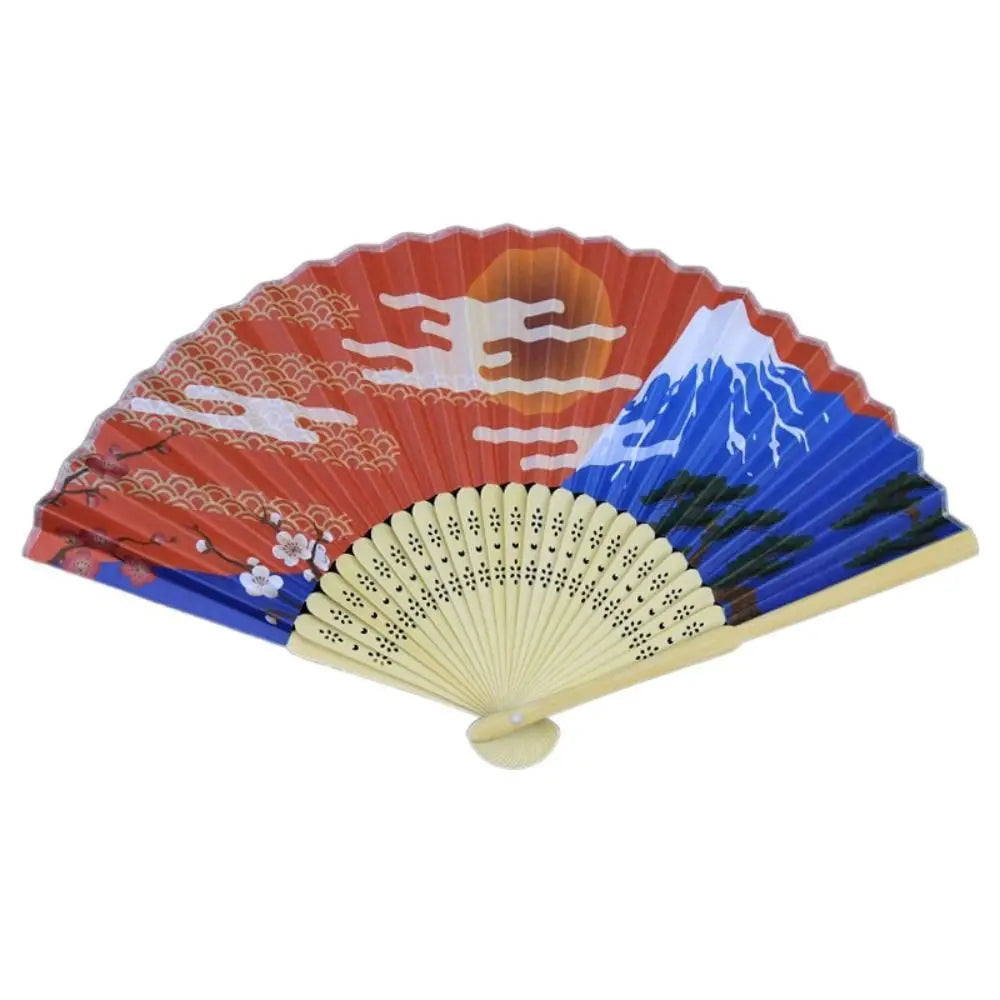 ventilateur pliant éventail traditionnel art japonais paysages fleurs rouge blanc bleu