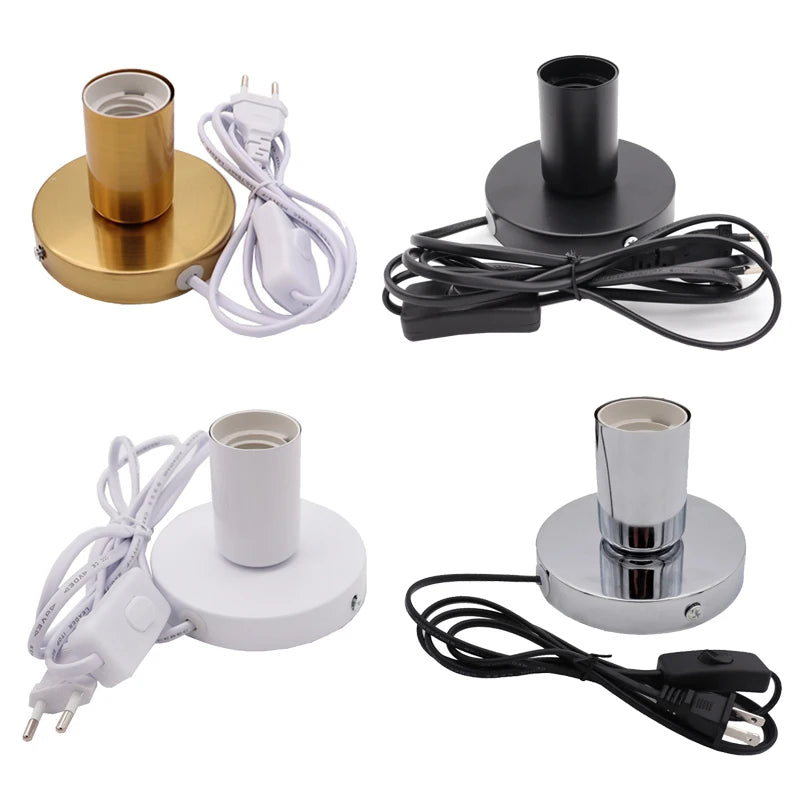 socle e27 argenté câble 1m8 interrupteur moderne lampe vis certification