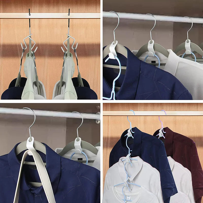 cintres suspension clips plastique moderne économie espace rangement chambre vêtements blanc bois naturel