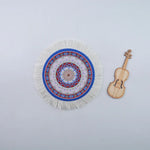 serviettes table multicolores mandala franges blanches ethnique boho chic violon miniature bois