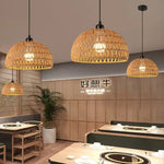 suspension lumineuse moderne bambou tissage beige doré fixe passe câble noir