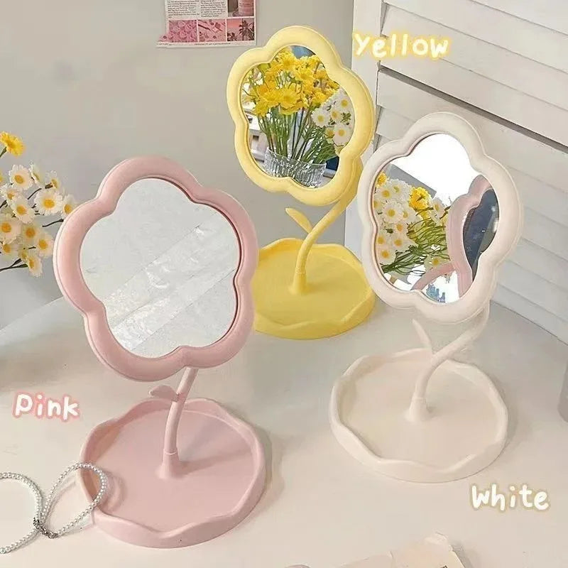 miroirs table décoratifs fleurs rose blanc jaune tulipes marguerites lisses mat kawaii chambre