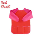 tablier peinture imperméable enfant pinceaux jaune bleu rose poche élastique pratique